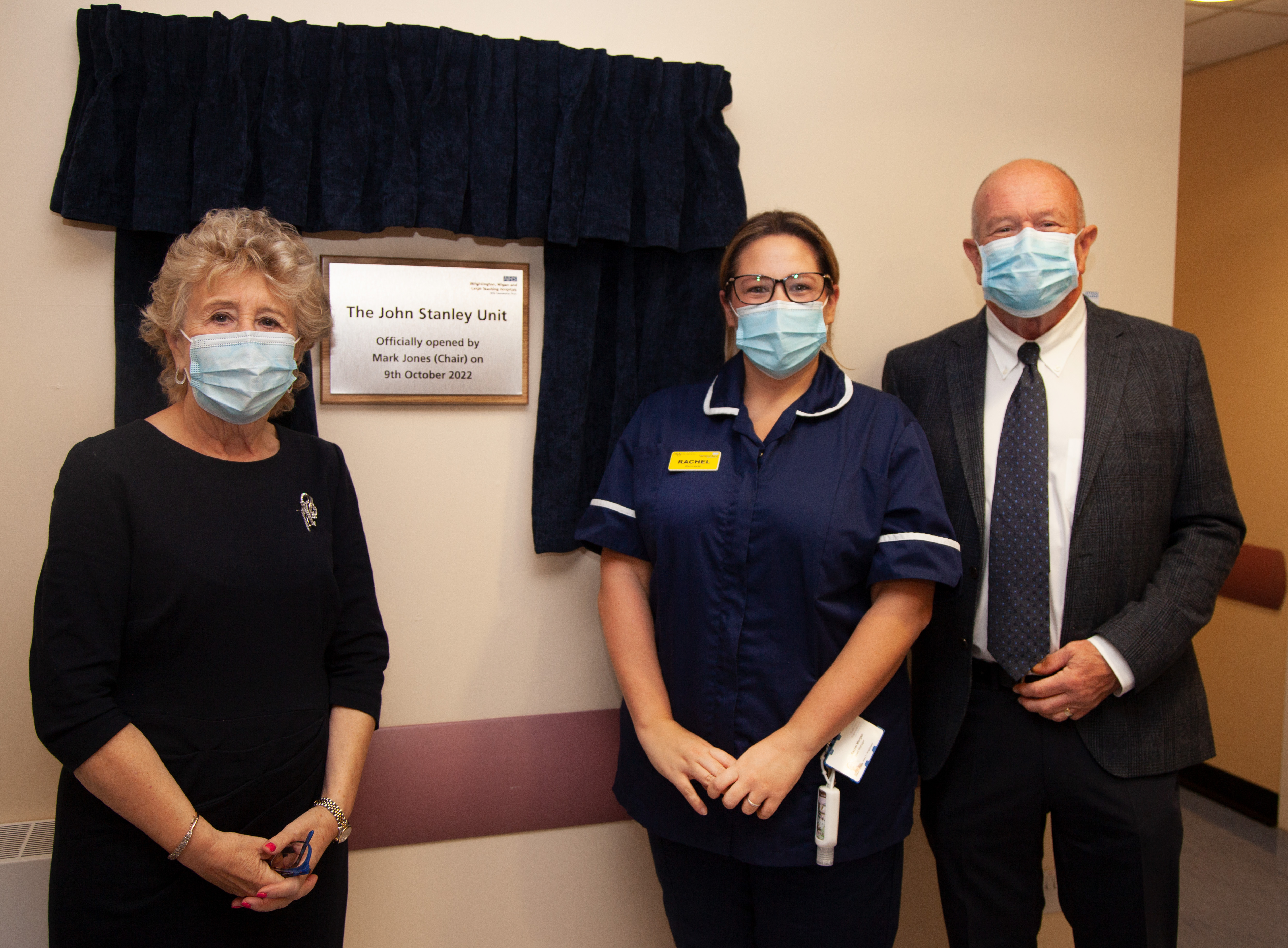 Gail Stanley with Ward Manager Rachel Morgan and Mark Jones Chair