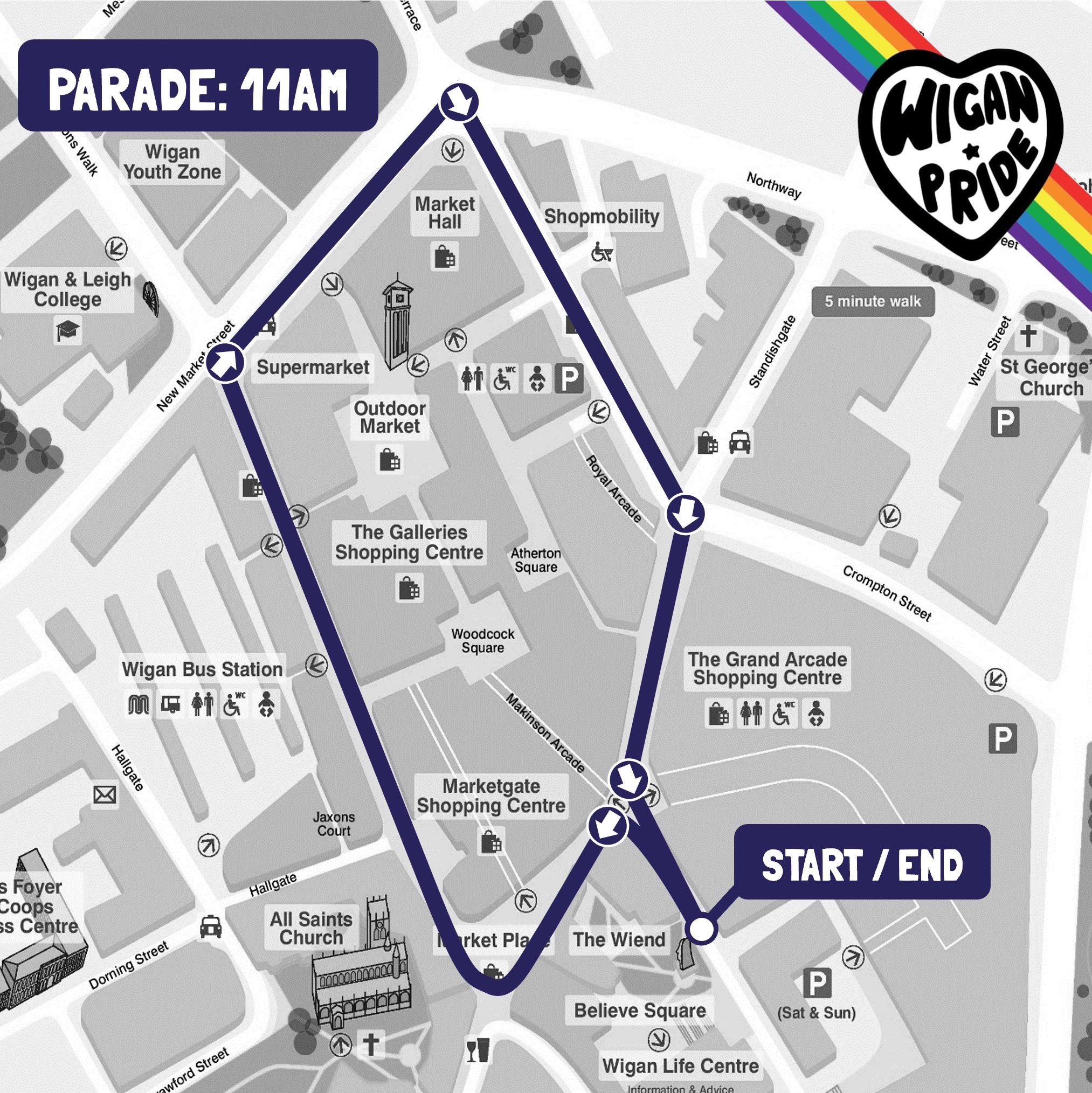 Wigan Pride 2022 Parade route map