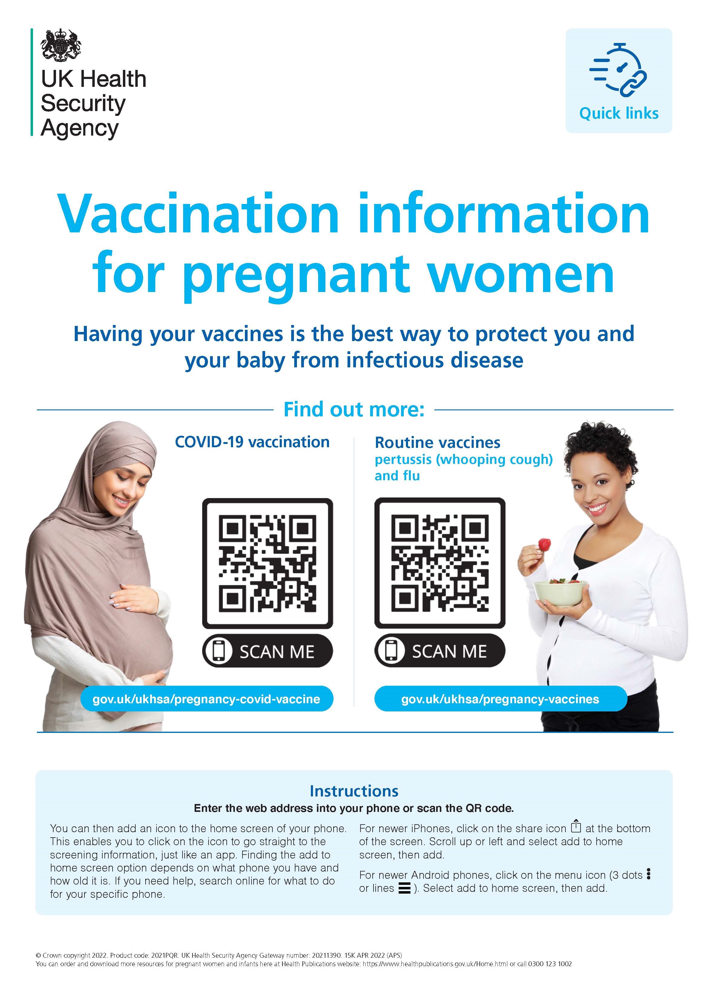 UKHSA 12358 Pregnancy  vaccination information quick links A3 poster 02 WEB