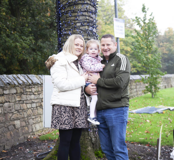 Lindsay, Olivia and Paul Stanton visit the Tree of Hope at the Royal Albert Edward Infirmary, Wigan
