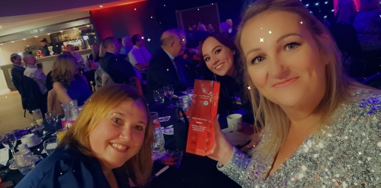 Ellen Maxwell Rebecca Melling and Mags Sanders - Health Outreach and Inclusion workers at celebrating their Best of Wigan Awards win
